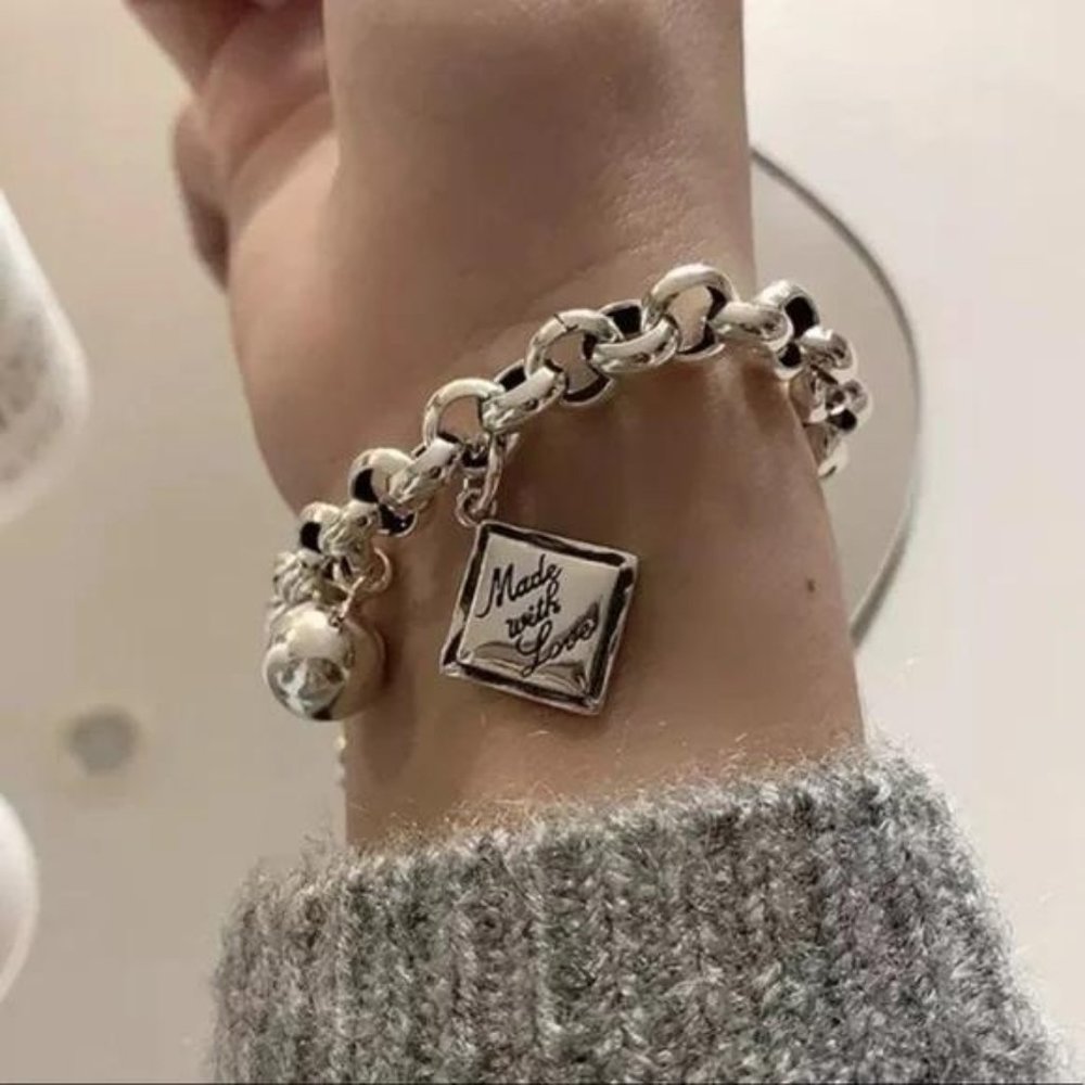 ENGLISH SQUARE 925 STERLING SILVER BRACELET, NICE BRACELET, CUTE BRACELET
